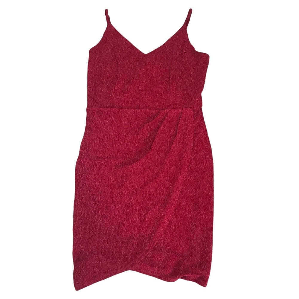 LULUS Women's Red Metallic Spaghetti Strap Mini Dress Cocktail Medium - Picture 2 of 7